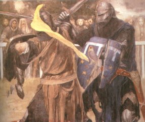 Duelo entre Erec y el Caballero del Cernícalo