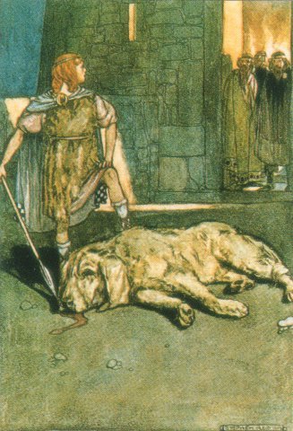 Sétanata (Cú Chulainn) mató al sabueso de Culann
