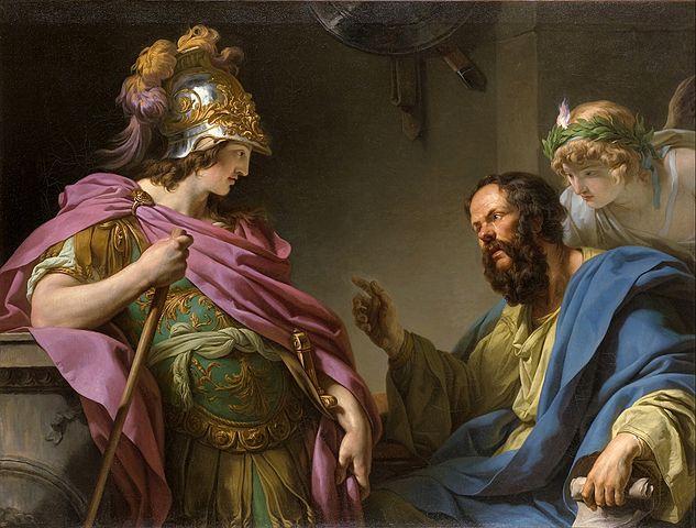 Alcibiades siendo ensenado por Socrates, pintura clasica