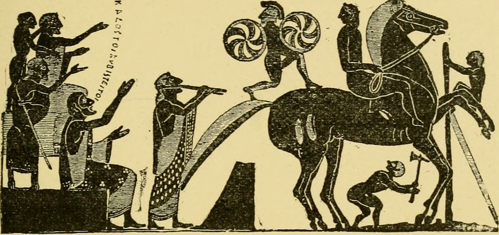 Ilustración que representa una escena de Los Caballeros de Aristófanes