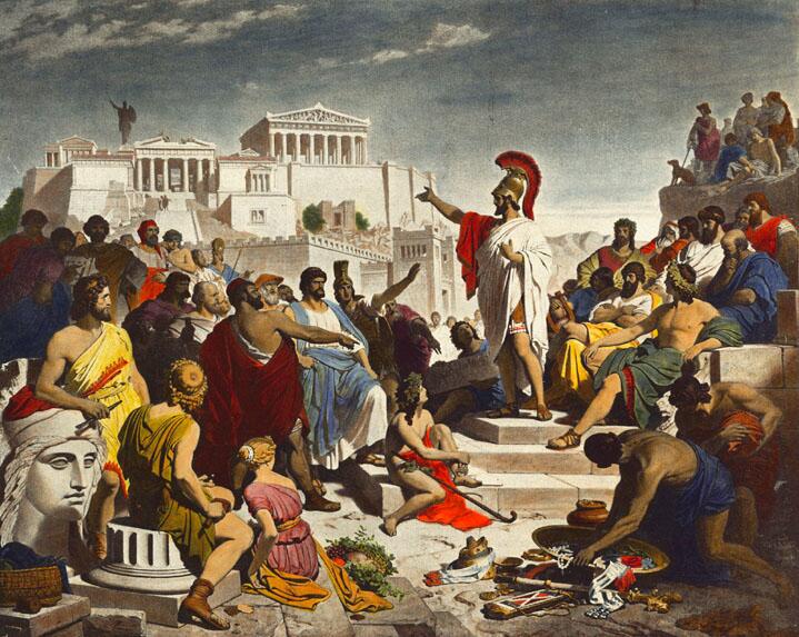 Pintura que representa la democracia ateniense