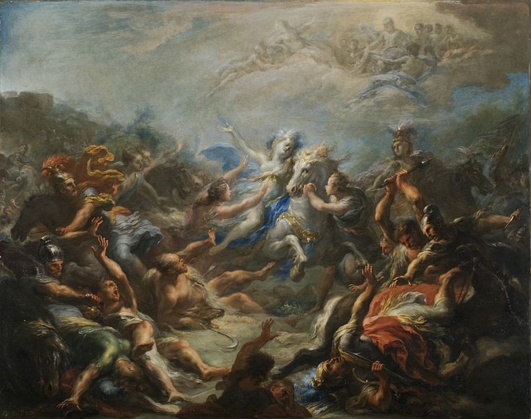 Pintura de Camila en la guerra, escena de la Eneida de Virgilio