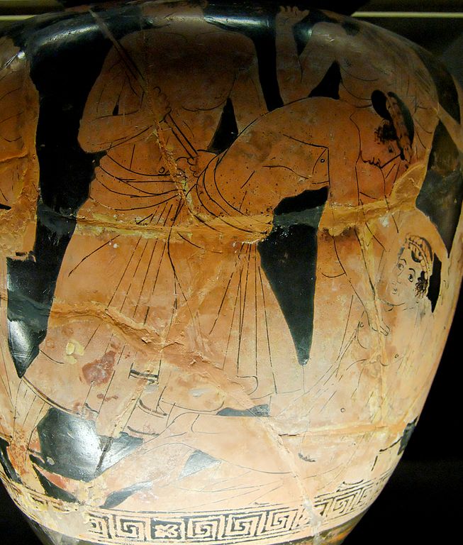 Filoctetes representado en un jarrón griego antiguo de Hermonax