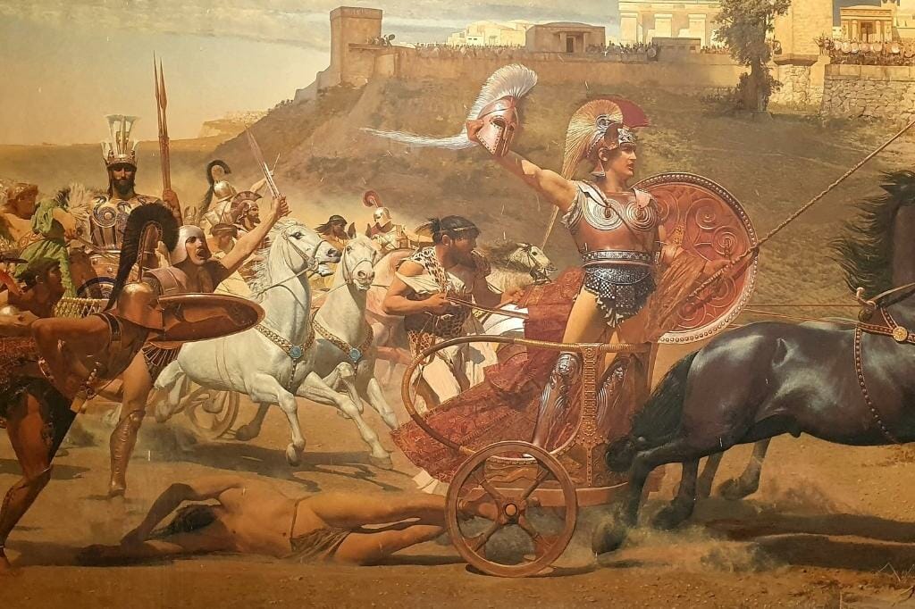 Aquiles arrastrando el cuerpo de Héctor detrás de su carro
