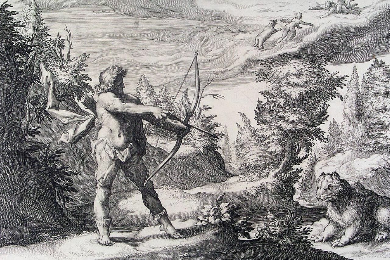 Arcas a punto de matar a su madre osa Calisto en la mitología griega
