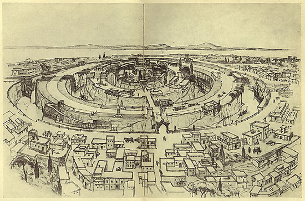 Reconstrucción de la capital de la Atlántida por Walter Heiland, 1934