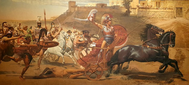 La Guerra de Troya, representando la diferencia clave entre la Odisea y la Ilíada