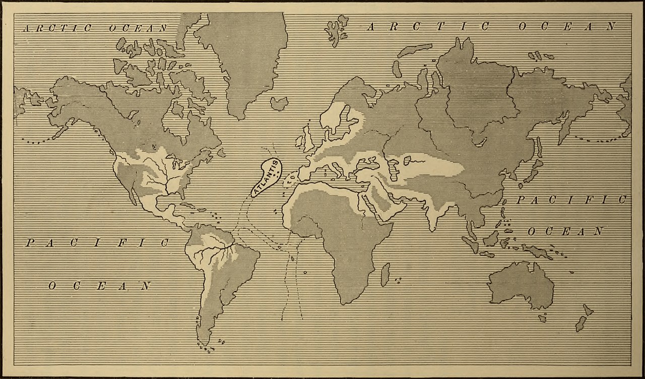 Mapa del supuesto Imperio Atlante, Ignatius Donnelly, 1882