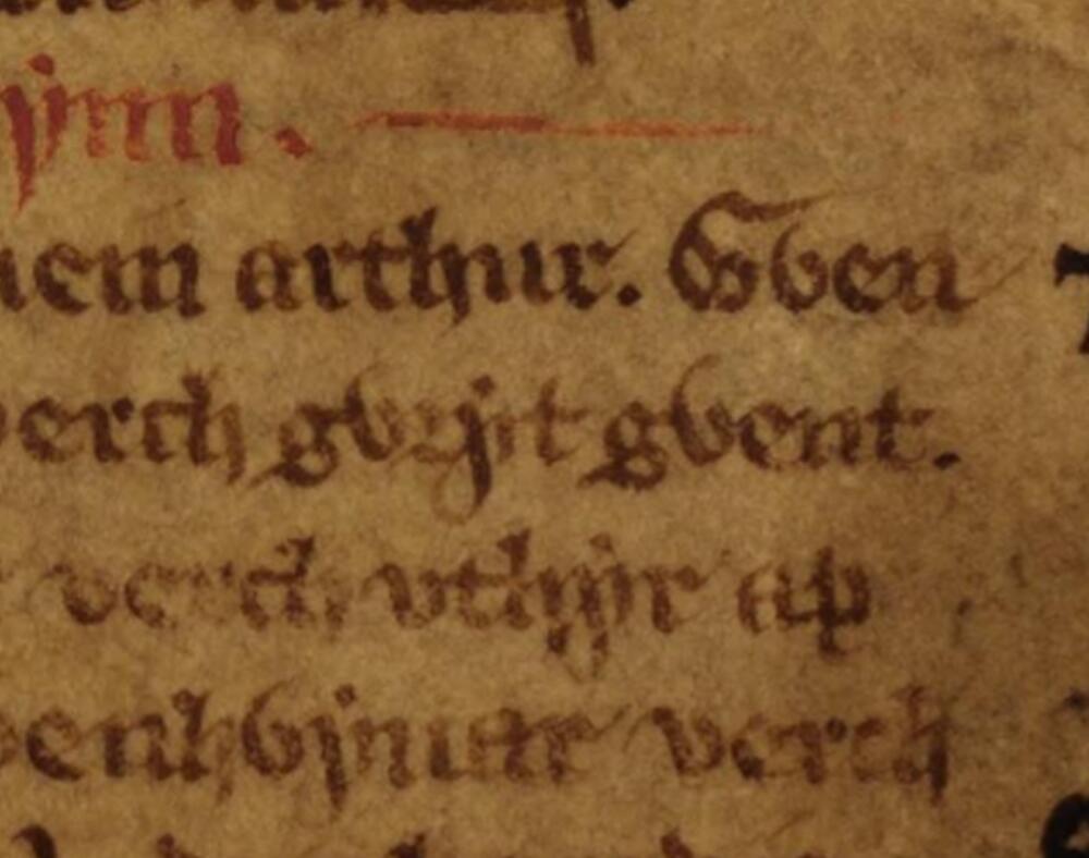 Folio 55v del Libro Blanco de Rhydderch, que muestra la Tríada 56, Las Tres Grandes Reinas de Arturo, en la que se ve el nombre de Cywryd Gwent en el centro, Biblioteca Nacional de Gales, Aberystwyth
